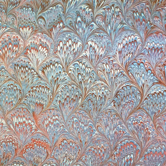 Blue and Orange Marbeled Feathers Italian Print Paper ~ Carta Fiorentina Italy